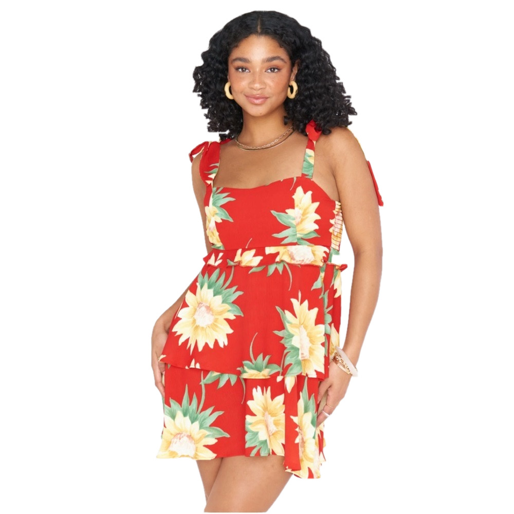 Show Me Your Mumu Red Sunflower Fields Sleeveless ClaireMini Dress Size XL EUC